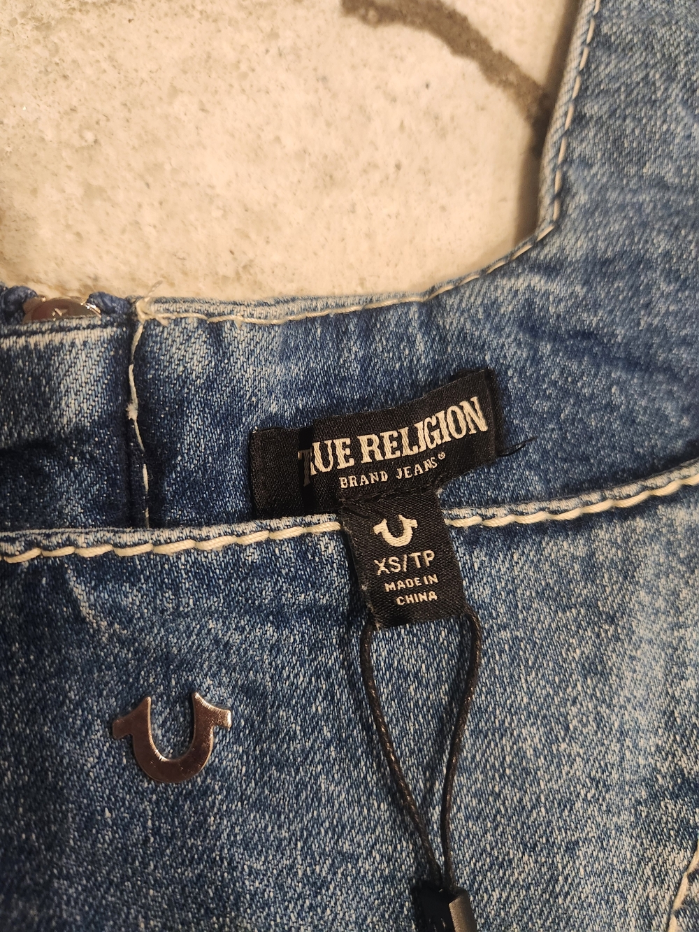 True Religion Denim Crop Tank Top in Medium Blue - Picture 3 of 5